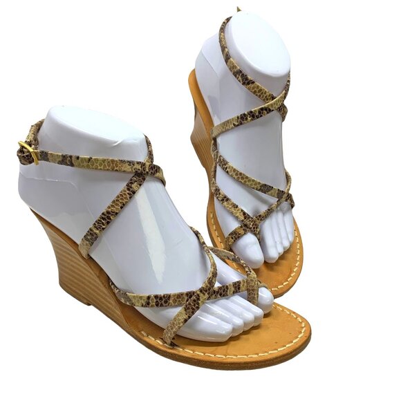 Tuccia‎ Di Capri Embossed Leather Strappy Wedge Sandals - Picture 6 of 11